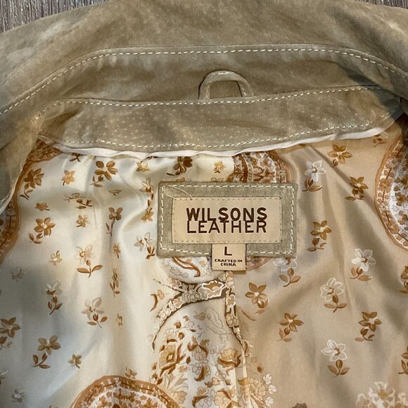 Vtg Wisons Leather Jacket Womens Size Large Suede Tan 90s Floral Print Lined Coa - Picture 5 of 11